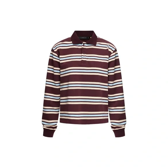 Lioness Burgundy Blue Striped Women's Rugby Top - Picture 5 of 7